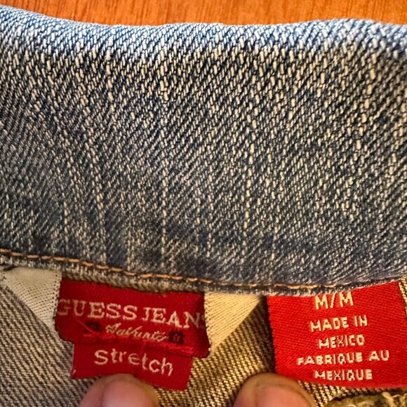 Guess Jeans Vintage stretch Denim jean jacket vest embroidered flower sleeveless - Picture 5 of 8